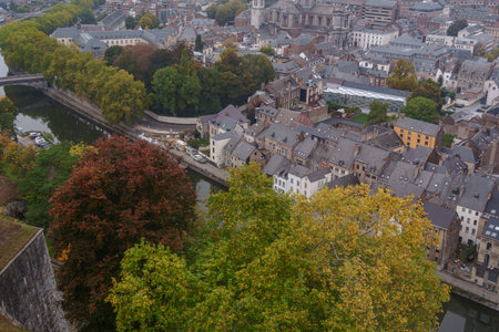 Namur city at the Meuse river in Belgiumの写真素材