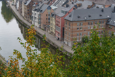Namur city at the Meuse river in Belgiumの写真素材