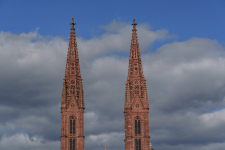 the city of Wiesbaden at the rhine river in Germanyの写真素材