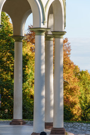 the city of Wiesbaden at the rhine river in Germanyの写真素材
