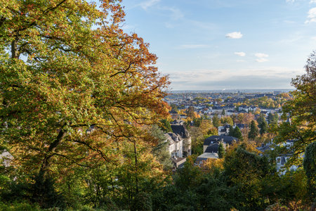 the city of Wiesbaden at the rhine river in Germanyの写真素材