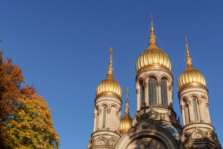 the city of Wiesbaden at the rhine river in Germanyの写真素材