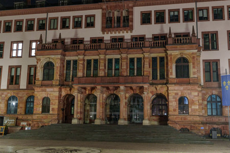 the city of Wiesbaden at the rhine river in Germanyの写真素材