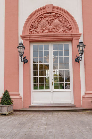 the city of Wiesbaden at the rhine river in Germanyの写真素材