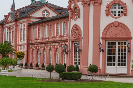 the city of Wiesbaden at the rhine river in Germanyの写真素材
