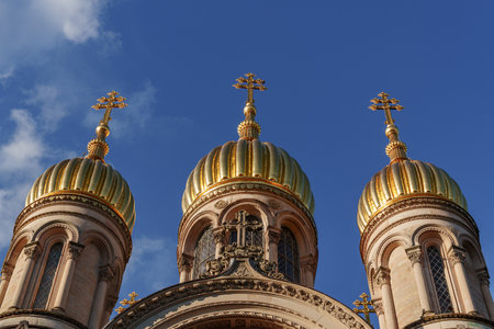 the city of Wiesbaden at the rhine river in Germanyの写真素材