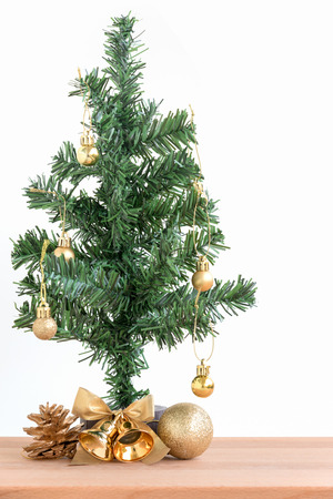 The christmas tree with golden color decoration, The greeting card for joyful and happinessの写真素材