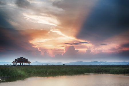 beautiful twilight sky and landscape, colorful cloudscape backgroundの写真素材