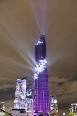 BANGKOK, THAILAND - AUGUST 29, 2016 : Mahanakhon bangkok rising lightshow, The new highest building in Thailand. cityscape in night of Bangkok Thailand.のeditorial素材