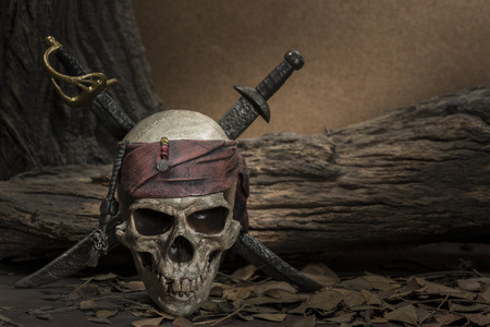 Pirate skull with two swords still life styleの写真素材
