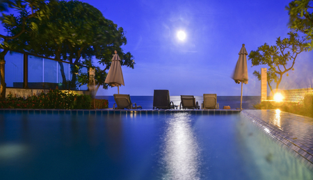 Sea view and the moon in the night and the beach in Thailandのeditorial素材