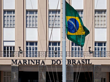 Rio de Janeiro, Brazil - December 30, 2019: Brazilian Navy Teaching Directorate facade and Brazilian flag.のeditorial素材
