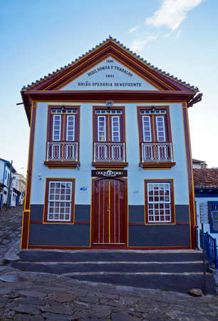 Diamantina, Minas Gerais, Brazil - January 20, 2019: Colonial facade in historic center.のeditorial素材
