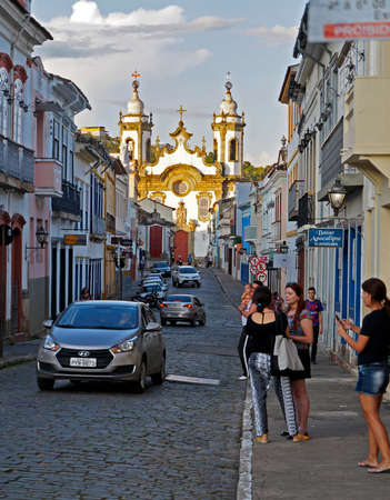 Sao Joao del Rei, Minas Gerais, Brazil - January 27, 2020: Typical street in historic center.のeditorial素材
