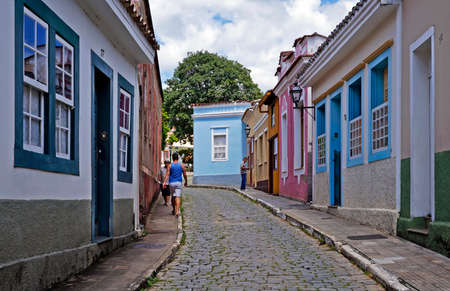Sao Joao del Rei, Minas Gerais, Brazil - January 26, 2020: Typical street in historic center.のeditorial素材