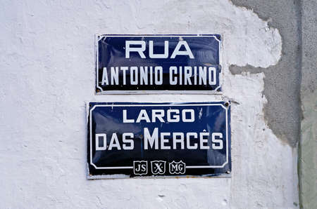 Sao Joao del Rei, Minas Gerais, Brazil - January 26, 2020: Street signs in historic center.のeditorial素材