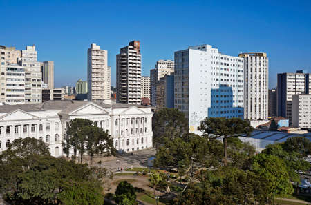 Curitiba, Parana, Brazil - September 28, 2016: Santos Andrade Square and the building of Federal University of Parana in the background.のeditorial素材