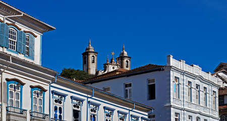 Colonial facades in historical city of Ouro Preto, Brazilのeditorial素材