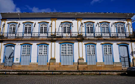 Sao Joao del Rei, Minas Gerais, Brazil - January 25, 2020: Colonial facade at historic center.のeditorial素材