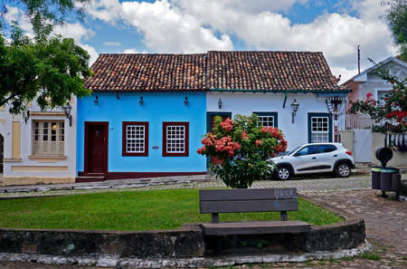 Sao Joao del Rei, Minas Gerais, Brazil - January 26, 2020: Colonial facades in little square at historic center.のeditorial素材