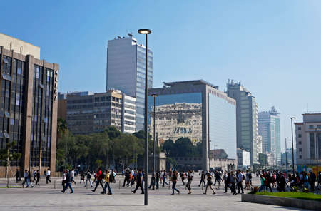 Rio de Janeiro, Brazil - July 12, 2017: Pra?a XV de Novembro, (15 November Square) and people moving to work in downtown Rio.のeditorial素材