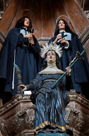 Sao Joao del Rei, Minas Gerais, Brazil - January 13, 2018: Saint Rita of Cascia carved in wood on...