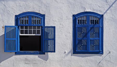 Colonial windows at historical city of Diamantina, Brazilの写真素材