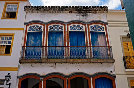 Colonial balconies on facade in Sao Joao del Rei, Brazilのeditorial素材