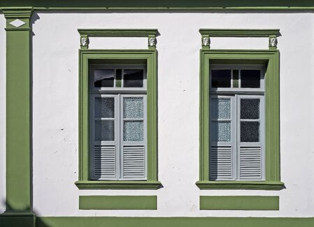 Ancient windows at historical city of Diamantina, Brazilの写真素材