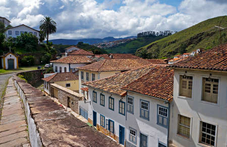 Typical houses of the historical city of Ouro Preto, Brazilの写真素材