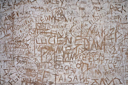 Vandalism in baroque church wall, Ouro Preto, Brazilの写真素材