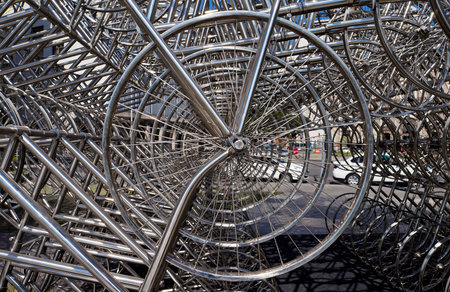 Rio de Janeiro, Brazil - August 31, 2019: Ai Weiwei's work called Forever Bicycles (detail)