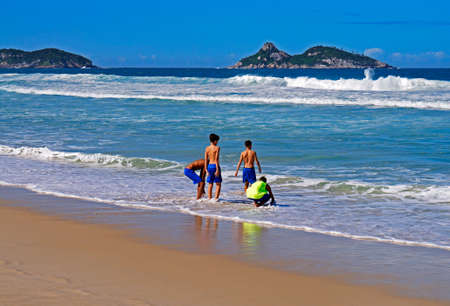 Children at the Barra da Tijuca Beach, Rioのeditorial素材