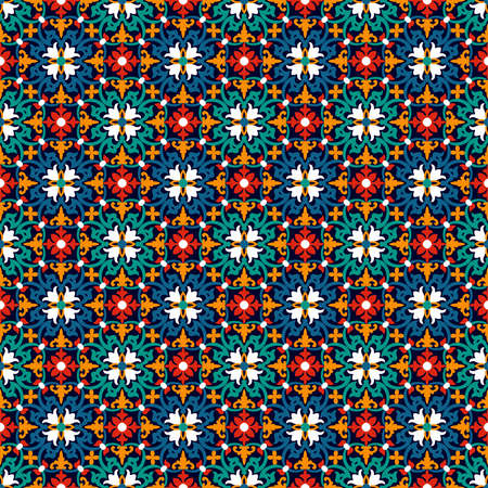 Seamless pattern with Retro Folk motifs in 6 colors