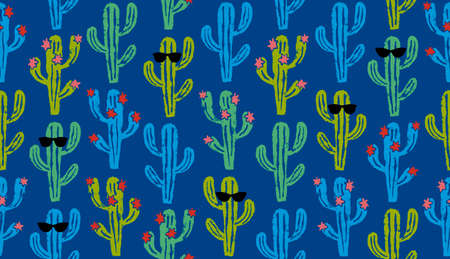 Seamless pattern with Cactus in Sunglasses