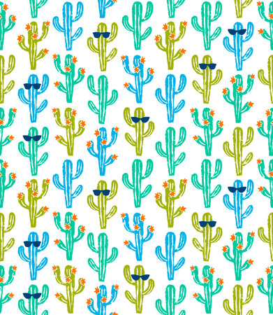Seamless pattern with Cactus in Sunglassesの写真素材