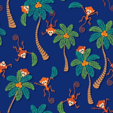 Seamless pattern with Little Monkeys and Coconut Treesの写真素材