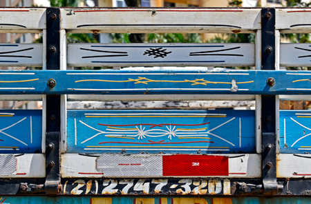 Rio de Janeiro, Brazil - November 14, 2021: Typical decorative painting (Filetagem) on wooden truckのeditorial素材
