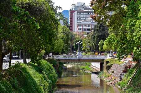 PETROPOLIS, RIO DE JANEIRO, BRAZIL - October 28, 2022: Bridge over the Piabanha Riverのeditorial素材