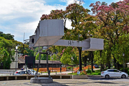 PETROPOLIS, RIO DE JANEIRO, BRAZIL - October 28, 2022: Monument to the first airplane of Santos Dumont at 14 Bis Squareのeditorial素材