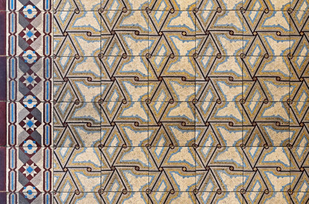 Ancient hydraulic tiles on floor in Pertropolis, Rio de Janeiro, Brazilの写真素材