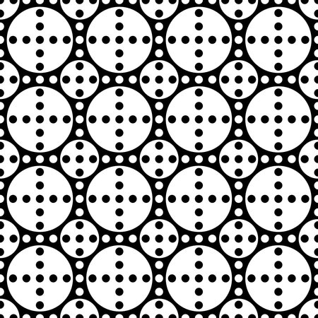 Seamless pattern with polka dots of three sizes in black and whiteの写真素材