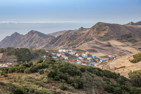 View over Valley in Anaga Mountains with Ocean in the Background, Tenerife, Spain, Europeの写真素材
