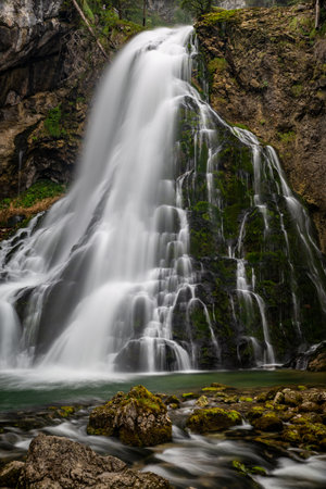 Long Time Exposure of Gollinger Waterfall near Salzburg, Austria, Europeの写真素材