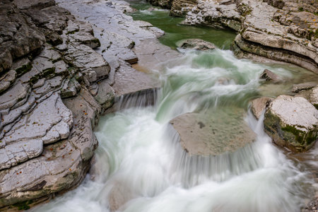 Stream and Waterfalls of Taugl River near Salzburg, Austria, Europe