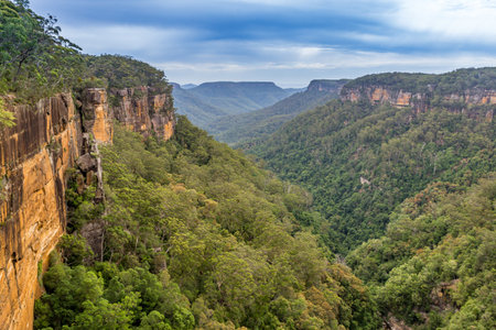 A picturesque view of Fitzroy Falls Lookout in the Morton National Park in New South Wales,...