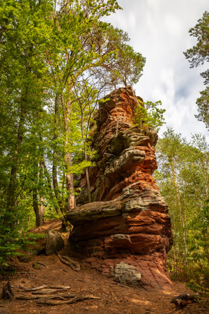 The RÃ¶merflesen Rock Formation in Dahner Felsenland, Rhineland-Palatinate, Germany, Europeの写真素材