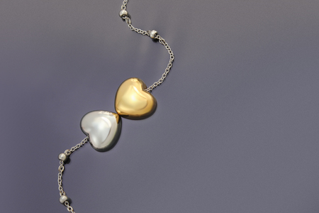 Gold and Silver Heart necklaceの写真素材