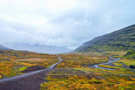 The road to Paradise.The view point from in front of Folaldafoss waterfall.の写真素材