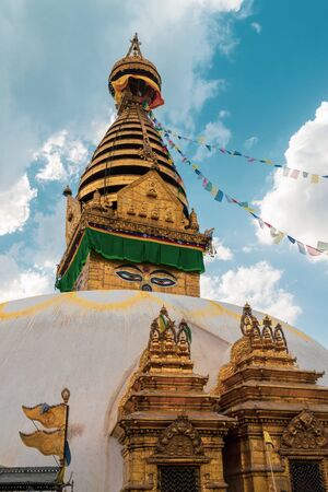 Swayambhunath Stupa the monkey templeSacred Buddhist home of some spiritual monkey, Kathmandu Nepalの写真素材